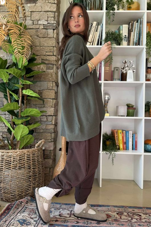Charli Honeycomb Oversized Turtle Knit Khaki